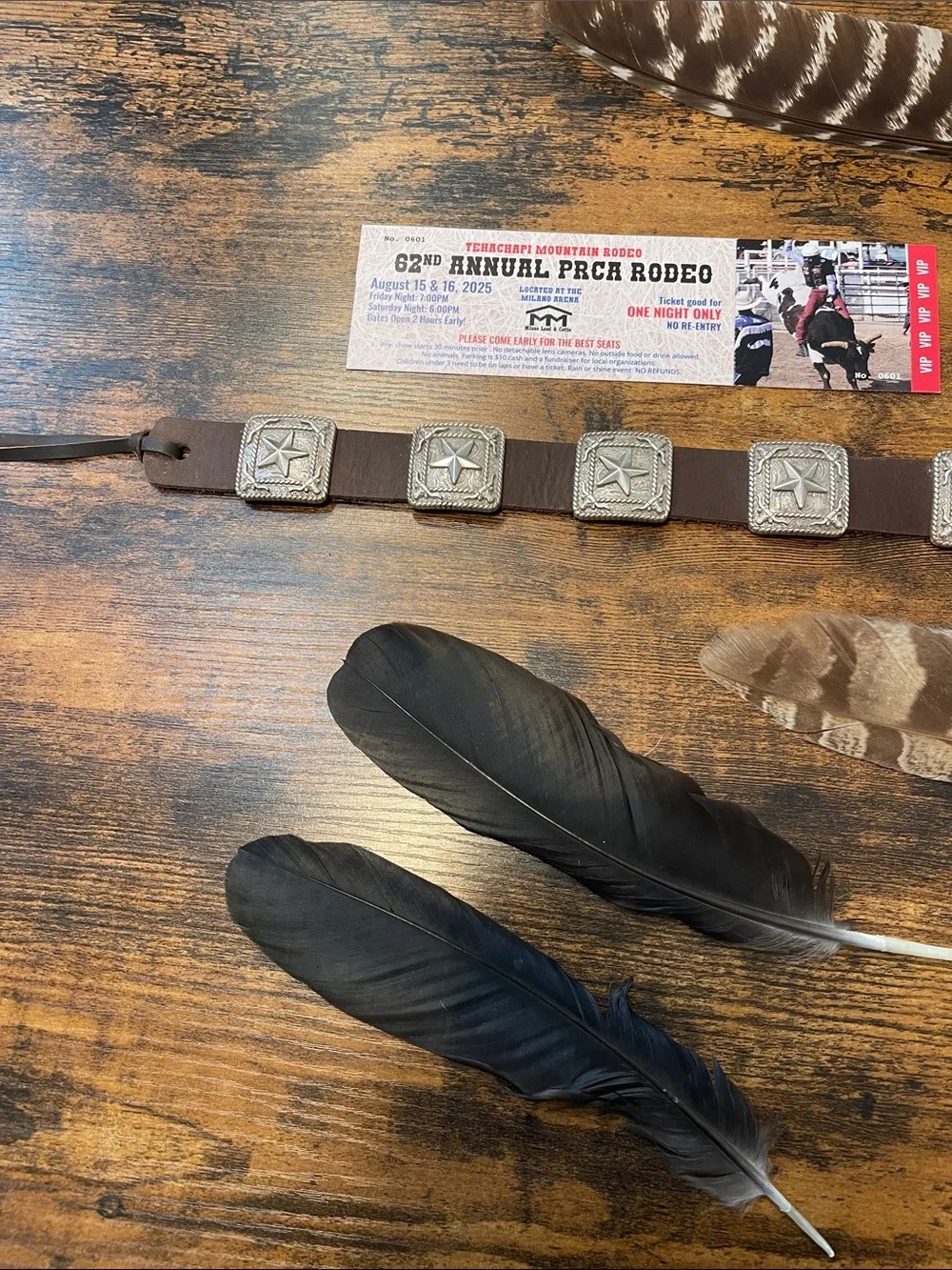 Men's Brown Leather Concho Hat Bands with Silver Star Accents